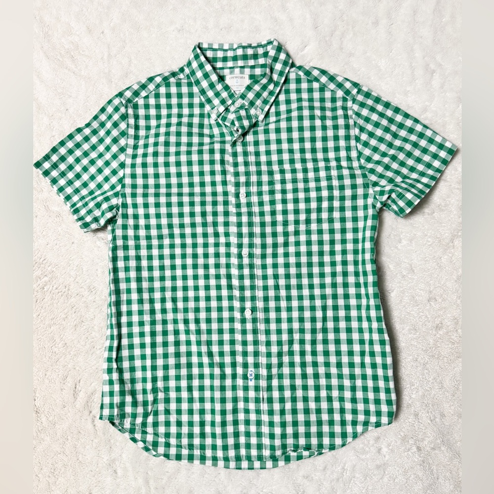 NWOT- CREWCUTS J Crew Youth Boys Button Down Green and White Checkered Shirt